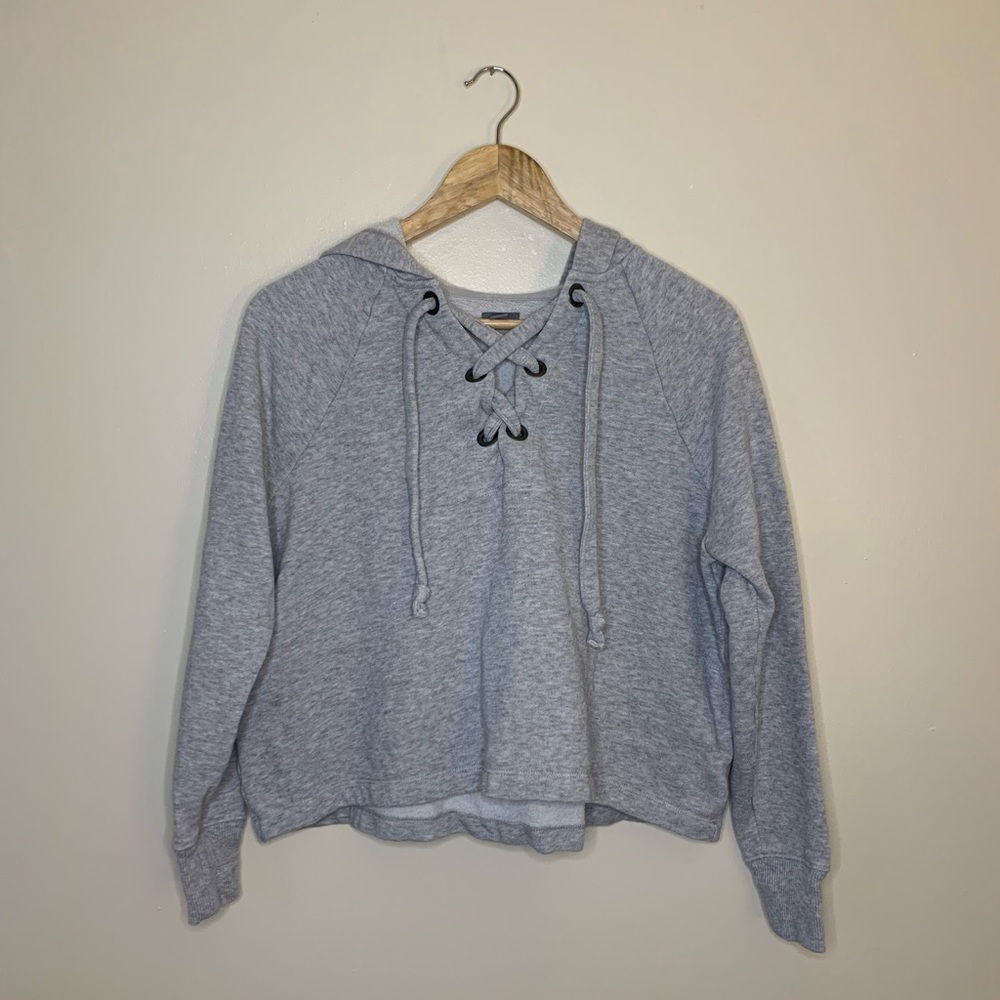 Aerie Grey Lace Up Cropped Sweatshirt Size XS